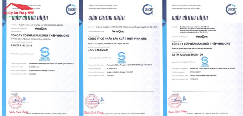 Chứng nhận chất lượng thép hộp VinaOne