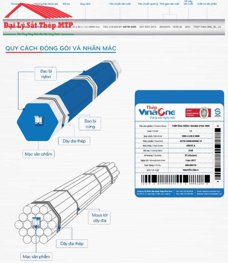Ký hiệu nhận biết thép hộp VinaOne chính hãng