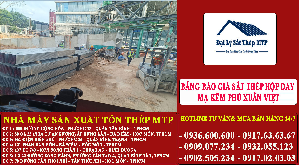 Bảng báo giá sắt thép hộp dày mạ kẽm Phú Xuân Việt