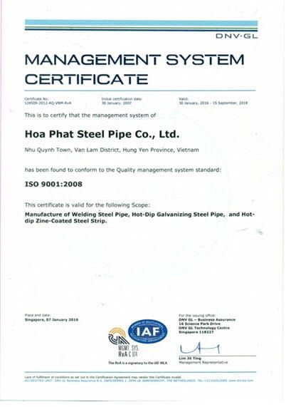 Chứng chỉ chất lượng thép tấm Hòa Phát