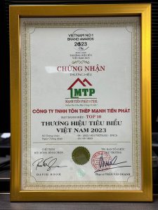 Bằng khen chứng nhận Công ty TNHH Tôn Thép Mạnh Tiến Phát đạt giải VietNam No.1 Brand Awards