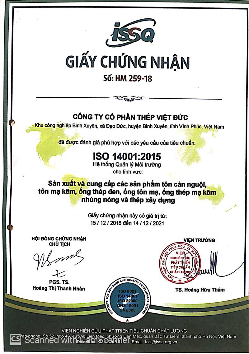 Chứng nhận chất lượng thép Việt Đức