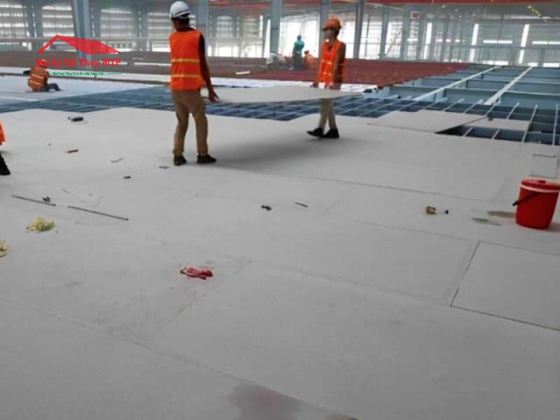 Thi công sàn nhà xưởng bằng tấm cemboard dày 20mm