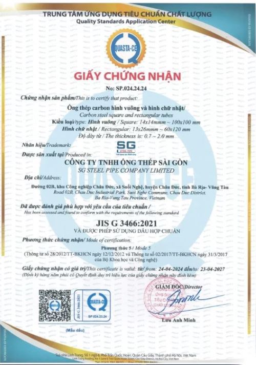 Tiêu chuẩn thép hộp JIS G3466 chứng nhận chất lượng các sản phẩm thép hộp Ống Thép Sài Gòn