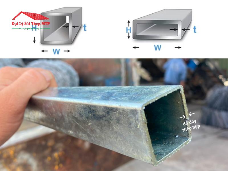 Độ dày sắt hộp là khoảng cách giữa 2 mặt thành ống thép